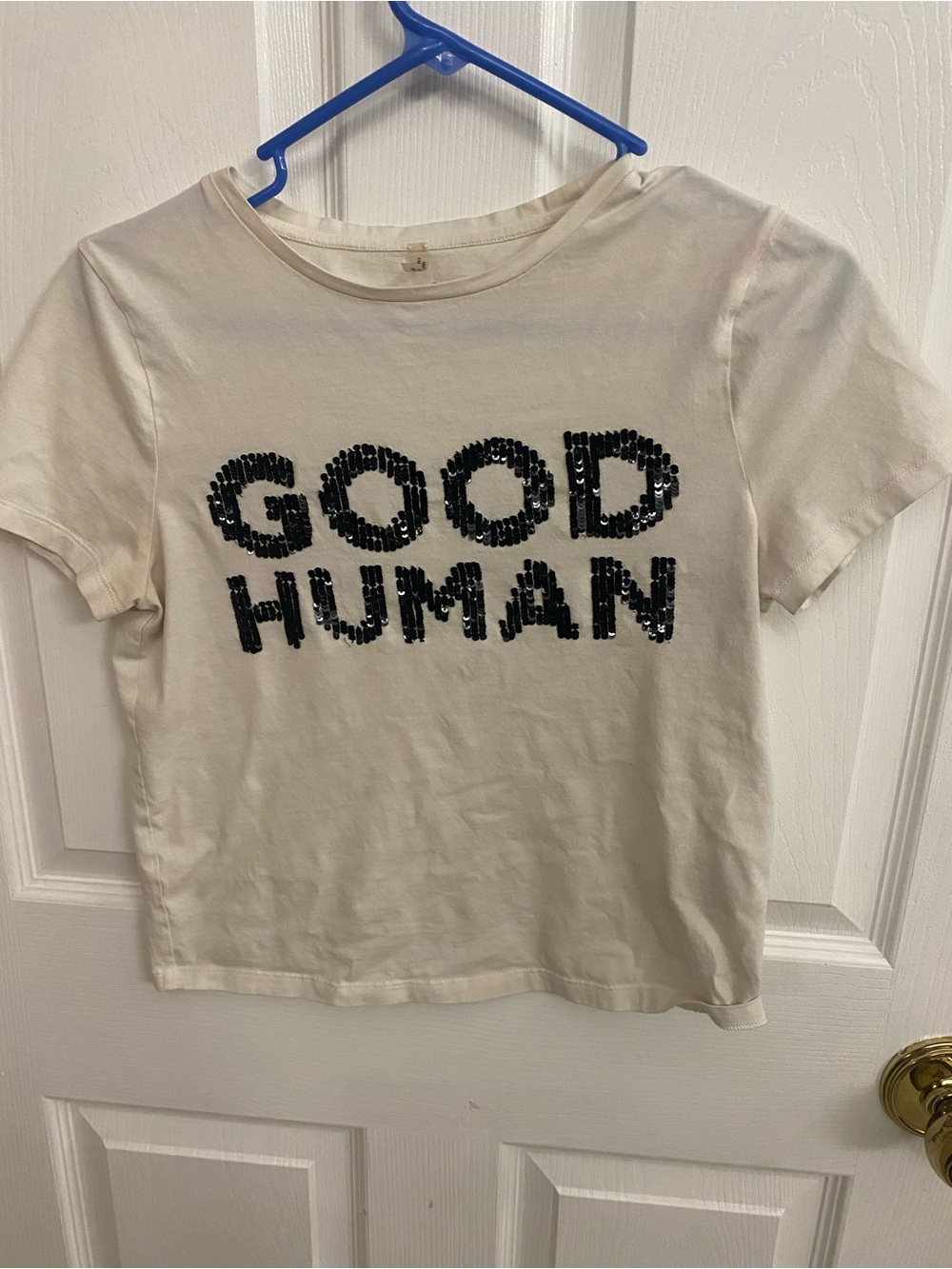 Alice and Olivia Good Human Sequin Graphic Tee - White petite small